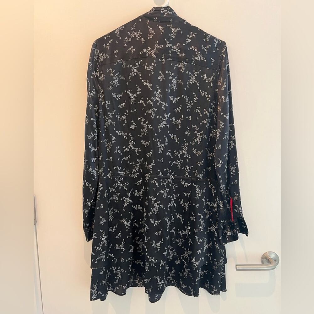 Equipment Natalia Silk Tie-Neck Bow Mini Dress Black White Floral Print Size M - Picture 4 of 5